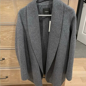 Theory Shawl Sileena Women's Dark Grey Melange Winsome 2 Coat Size Petite